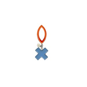 Marquise Brooch with Drop Cross - Orange and Blue