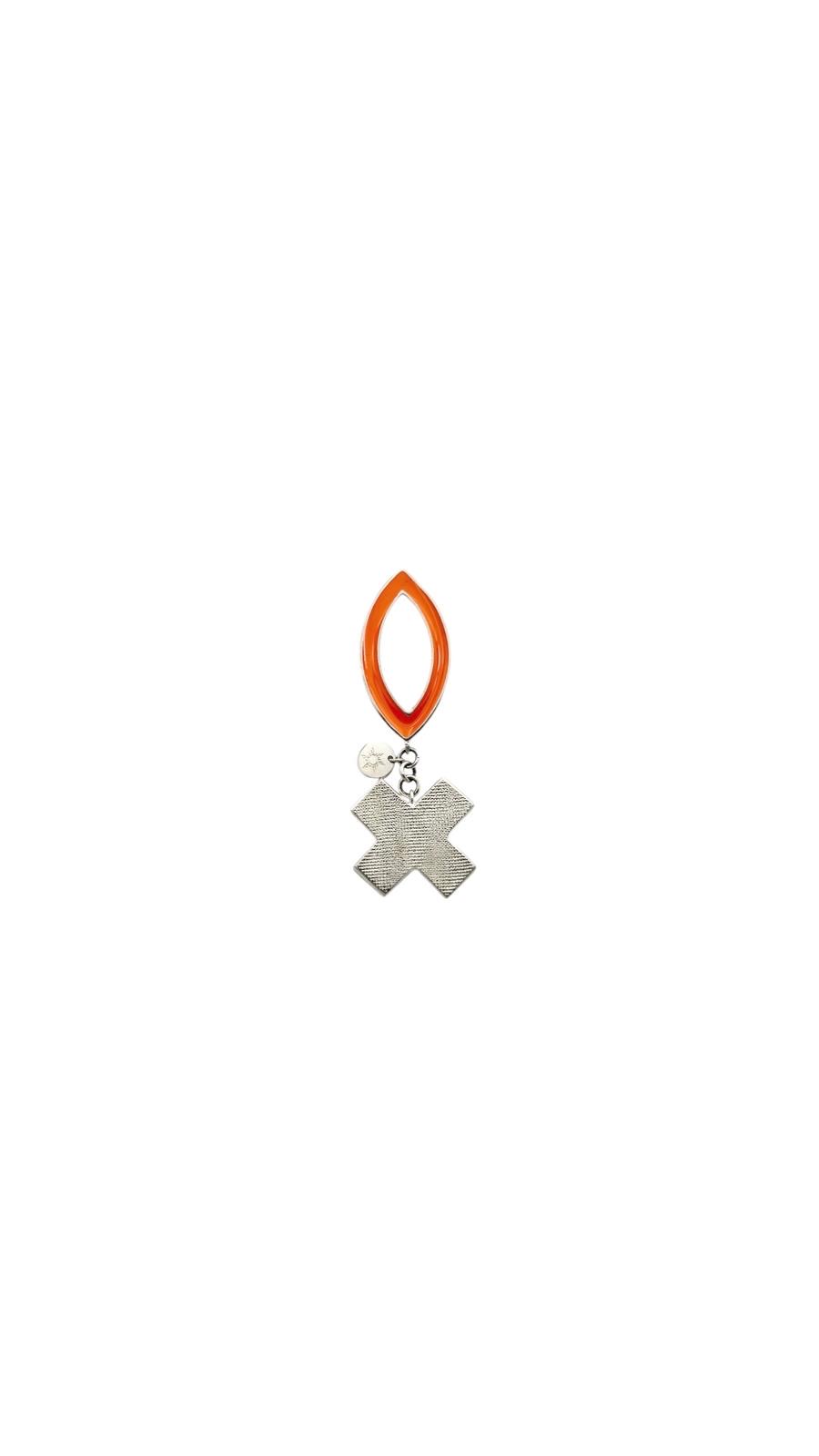Marquise Brooch with Drop Cross - Orange and Blue - Image 3