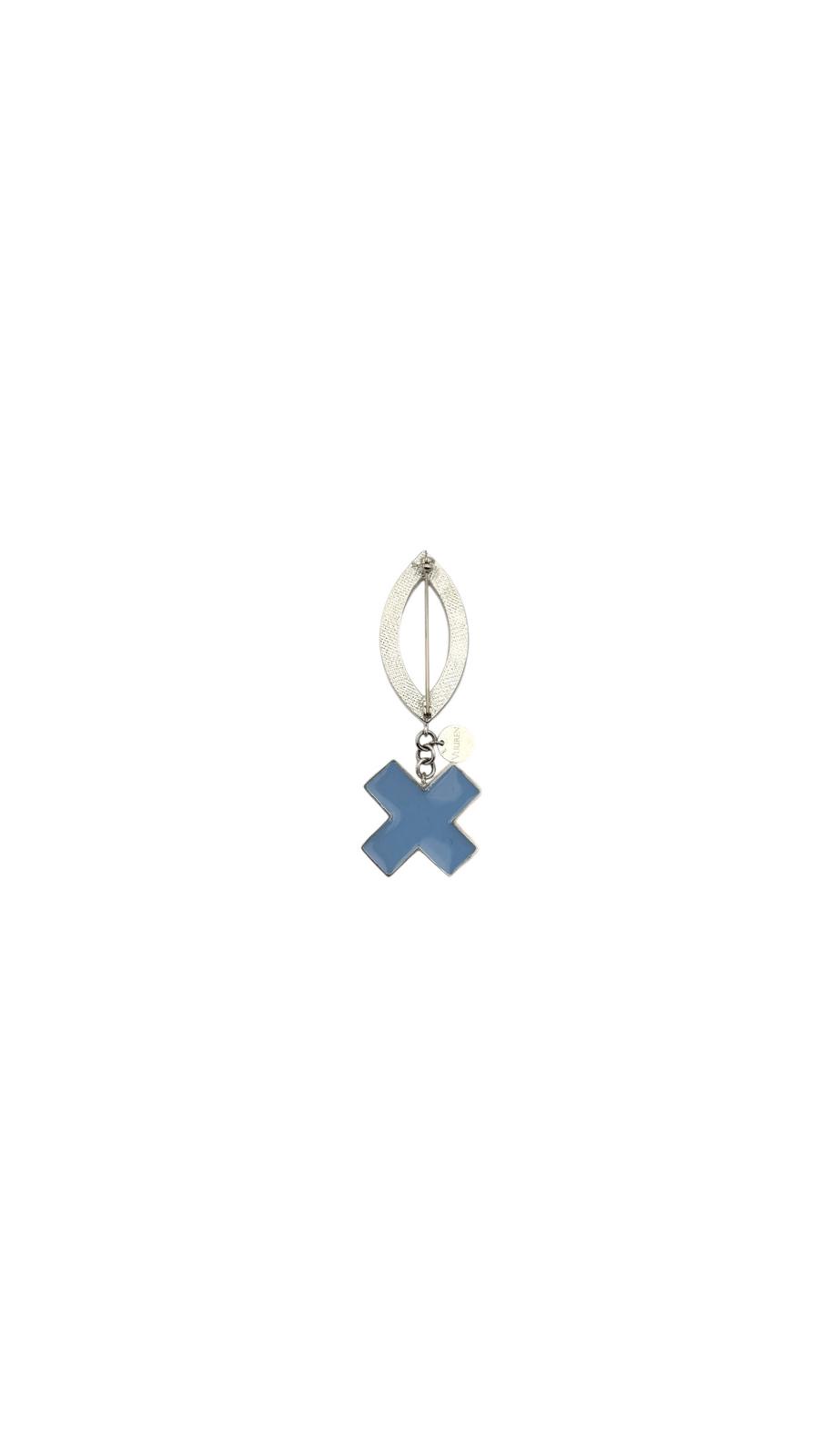 Marquise Brooch with Drop Cross - Orange and Blue - Image 2