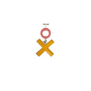 Circle Brooch with Drop Cross - Pink and Orange