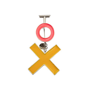 Circle Brooch with Drop Cross - Pink and Orange