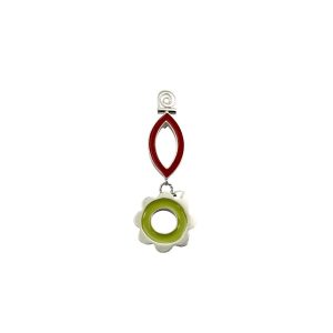 Marquise Brooch with Nafana Flower Drop - Red and Lime Green