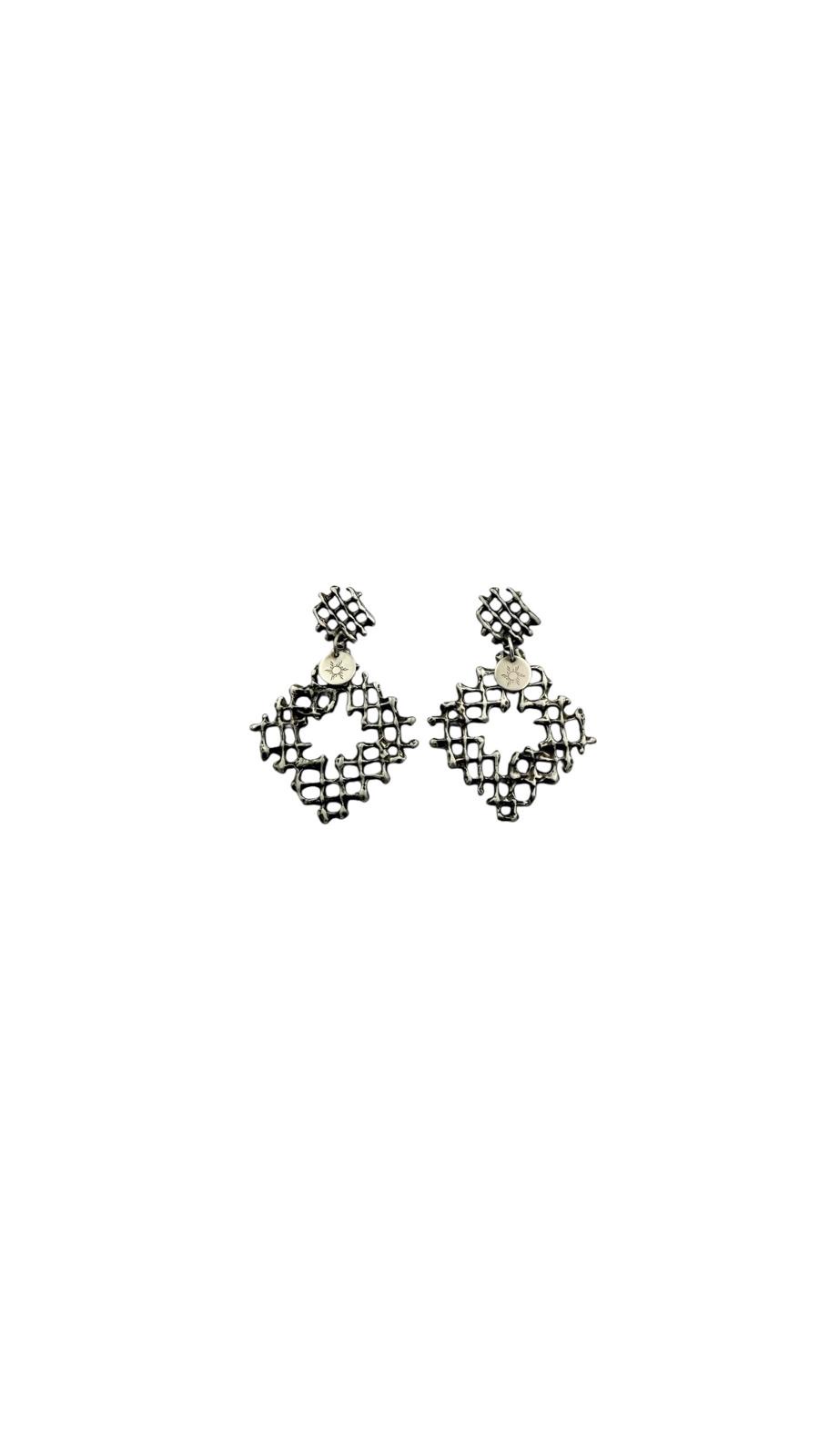Diamond Mesh Drop Earrings with Square Tops