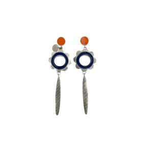 Nafana Flower Drop Earrings - Orange and Dark Blue