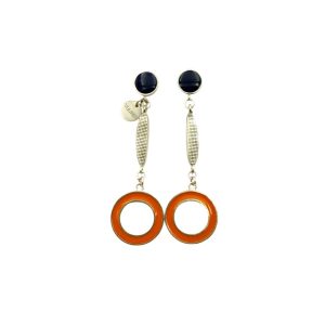 Circular Drop Earrings - Black and Orange