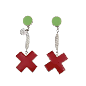 Long Cross Drop Earrings - Lime Green, Yellow and Red