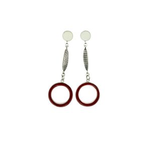Long Circular Drop Earrings - White, Lime Green and Red