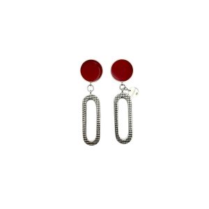 Oval Drop Earrings - Red and Lime Green