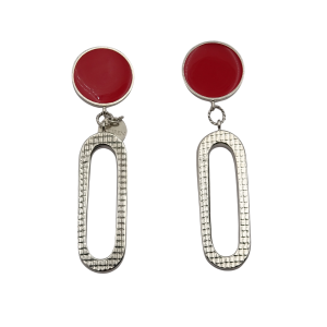Oval Drop Earrings - Red and Lime Green