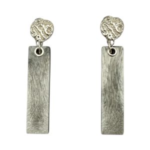 Rectangular Long Drop Earrings - Silver