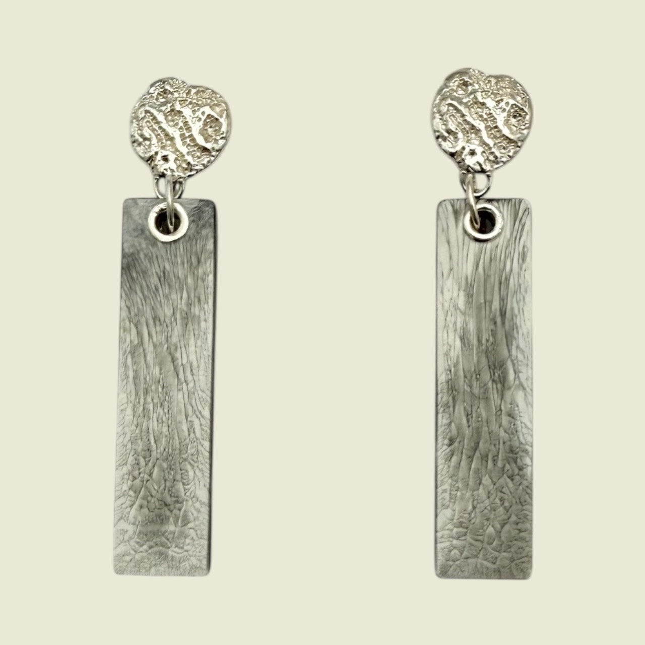 Rectangular Long Drop Earrings - Silver - Image 2