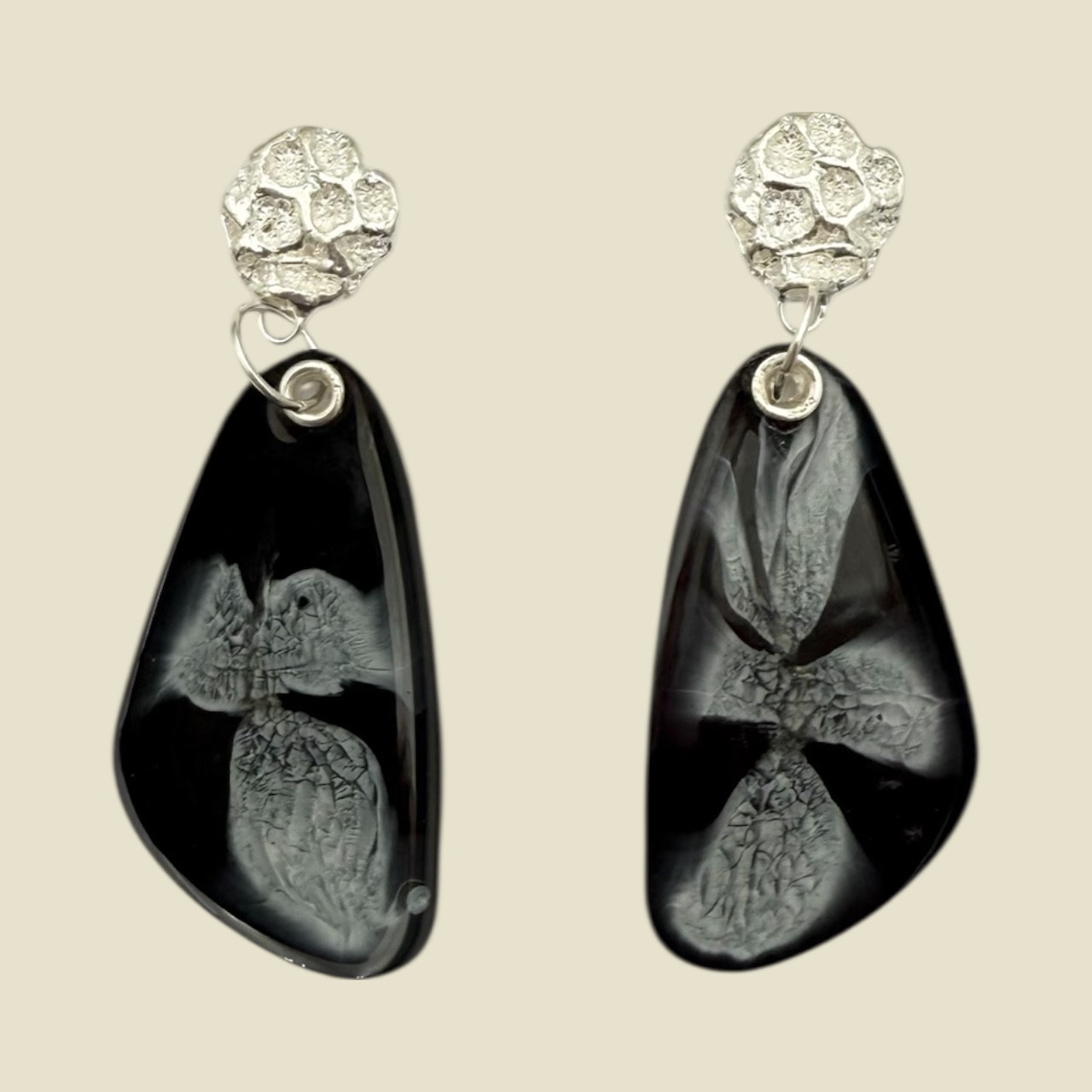 Tear-Drop Earrings - Black, White