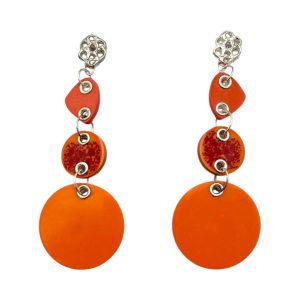 Layered Circle Drop Earrings - Orange, Red