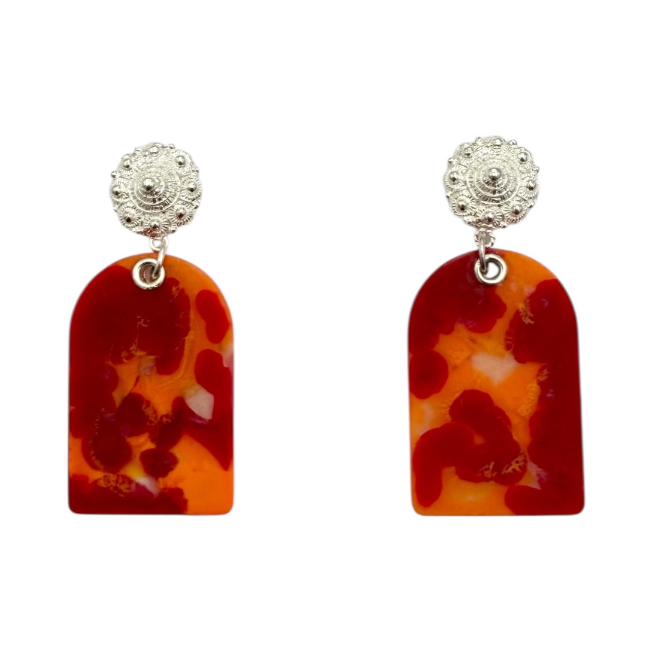 Rounded Rectangular Drop Earrings - Orange, Red