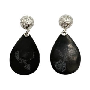 Rounded Tear-Drop Earrings - Black and White
