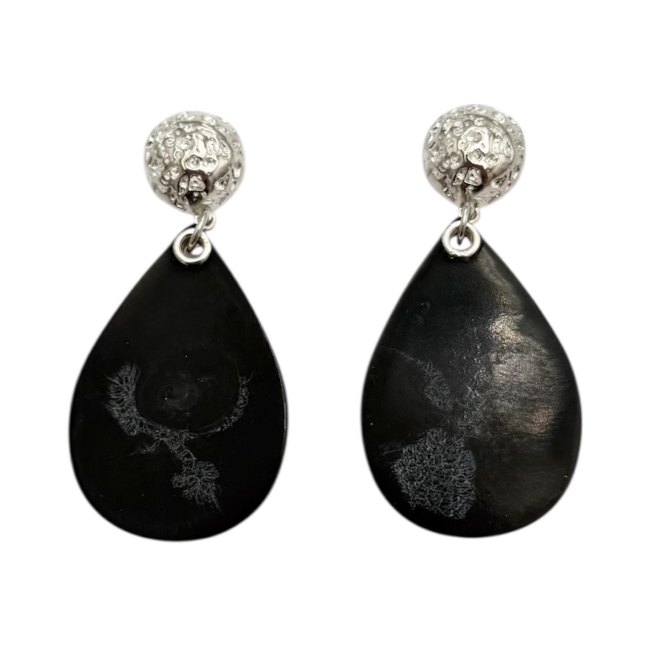 Rounded Tear-Drop Earrings - Black and White