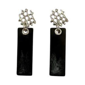 Long Drop Rectangular Earrings - Black, White