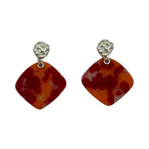 Short Geometric Drop Earrings - Red, Beige, Orange