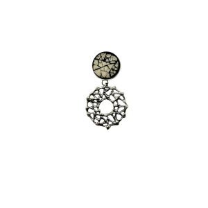 Circle Pin with Mesh Drop – Ostrich Egg Inlay