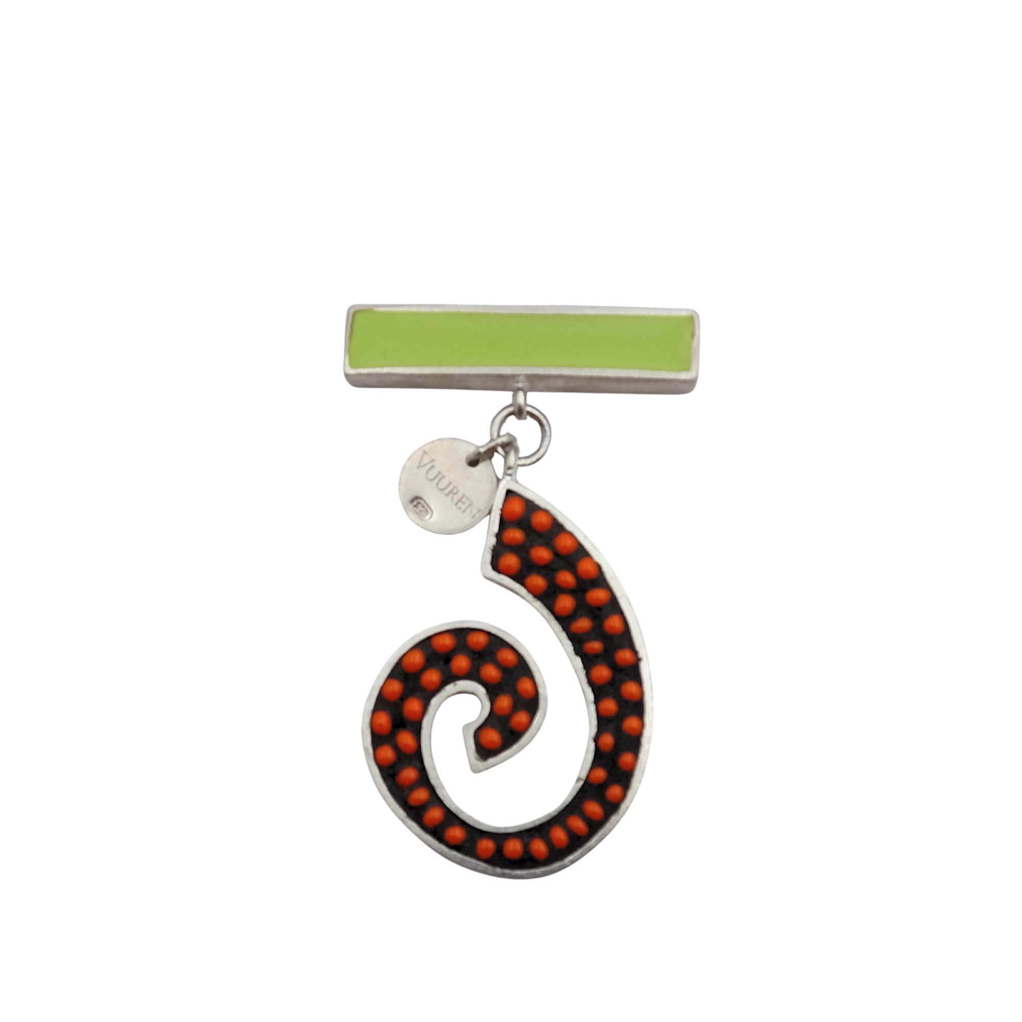Bar Pin with Spiral Drop - Green and Red