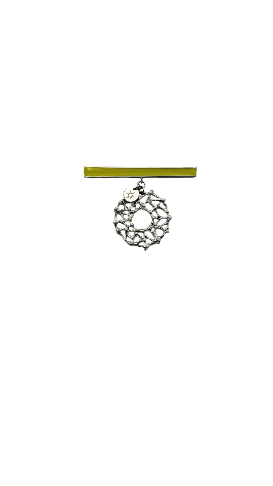 Bar Pin with Mesh Drop Circle - Lime Green