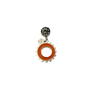 Circle Pin with Nafana Flower Drop - Ostrich Egg Inlay and Orange