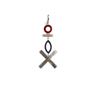 Large Cross Pendant with Marquise and Circle -  Red and Blue