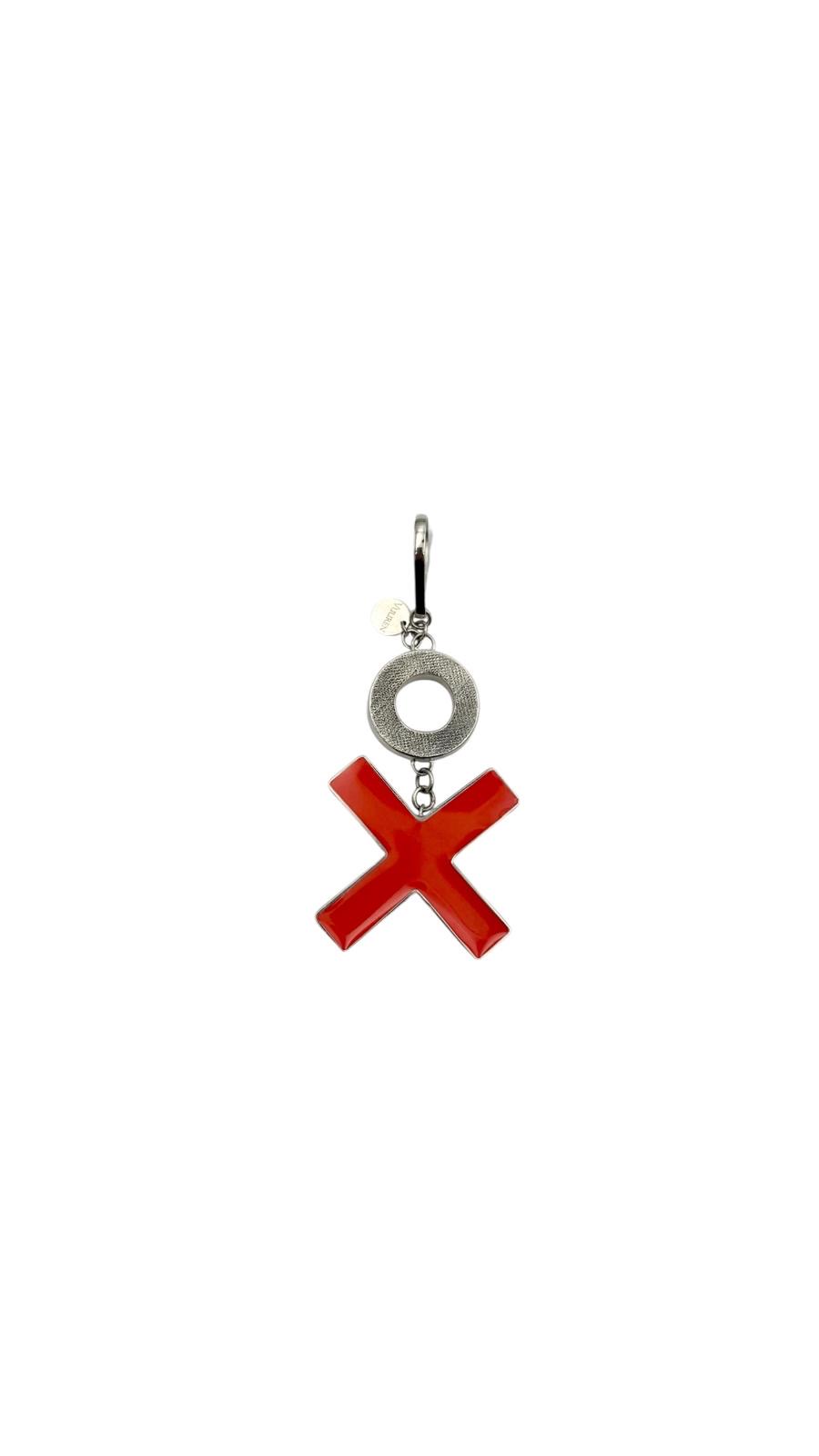 Medium Cross Pendant with Circle - Coral and Dark Blue