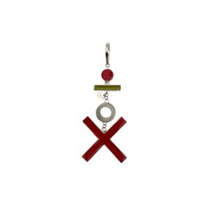 Large Cross Pendant with Circles and Bar - Red, Green and White