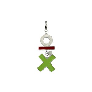 Medium Cross Pendant with Bar and Circle - Lime Green, Red and Coral