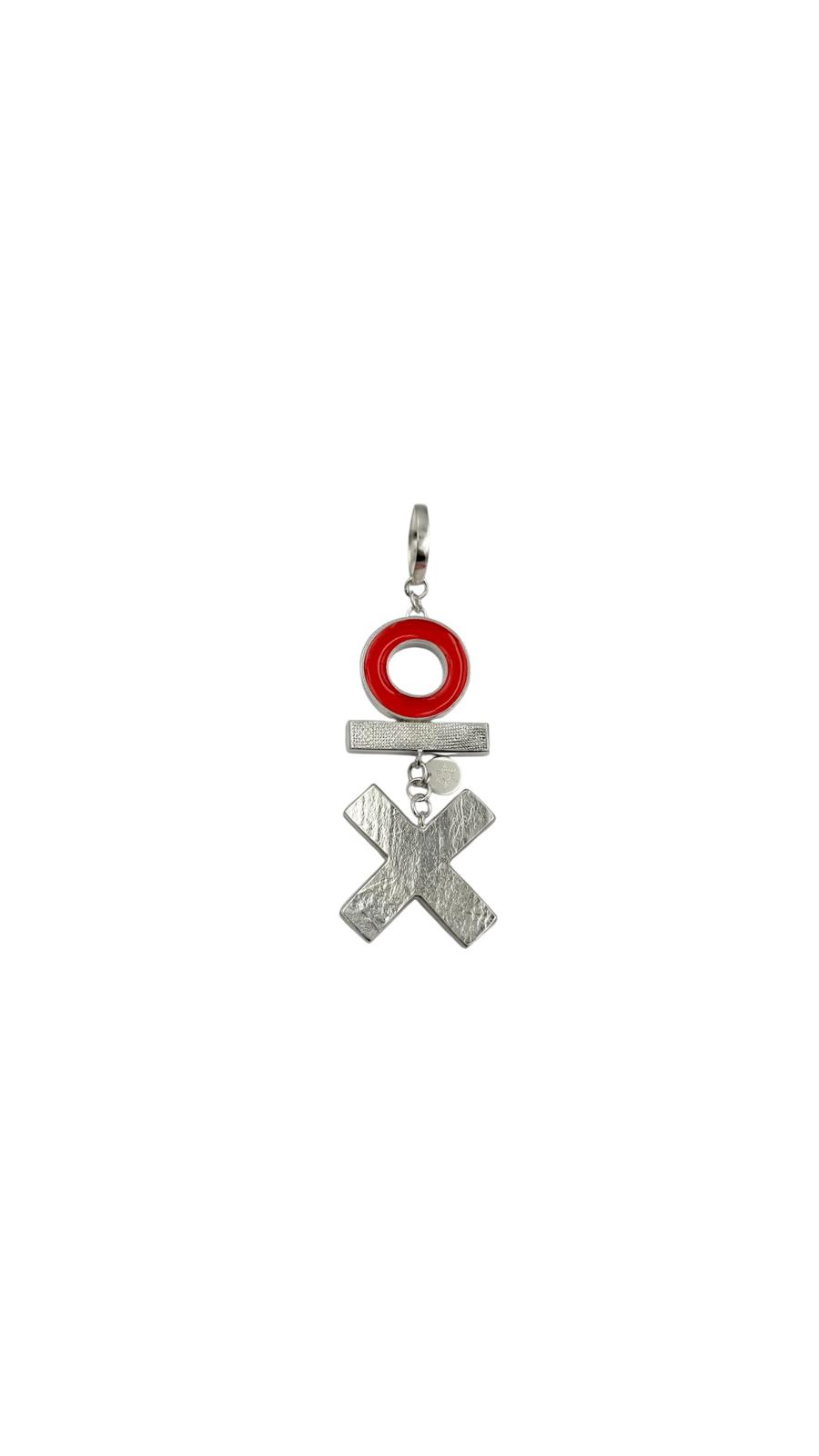 Medium Cross Pendant with Bar and Circle - Lime Green, Red and Coral - Image 2