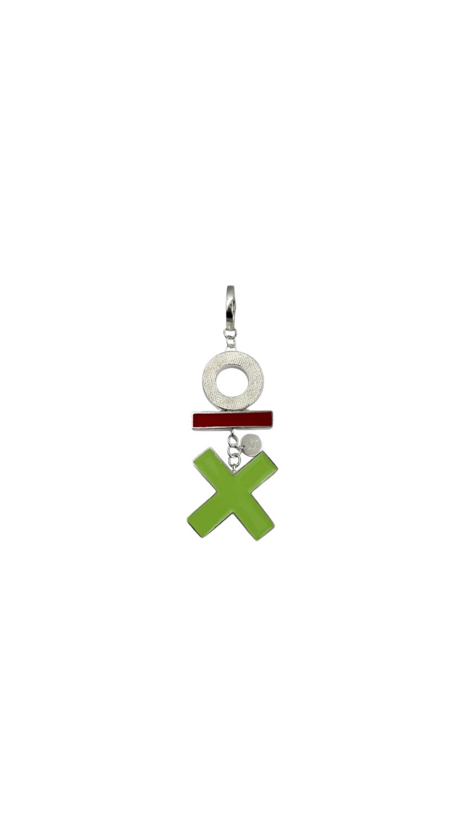 Medium Cross Pendant with Bar and Circle - Lime Green, Red and Coral