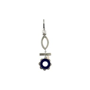 Nafana Flower Pendant with Bar and Marquise Drop - Black and Orange