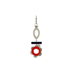 Nafana Flower Pendant with Bar and Marquise Drop - Orange and Black