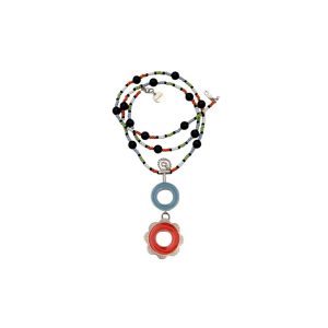 Nafana Flower Pendant with Circle - Coral and Light Blue