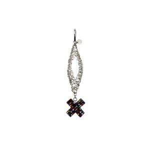Small Cross Pendant with Mesh Drop - Multicolor