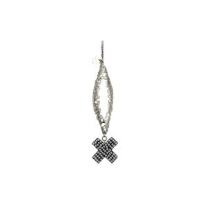 Small Cross Pendant with Mesh Drop - Black and White