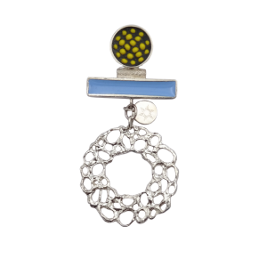 Bar Pin with Mesh Drop Circle - Blue and Yellow